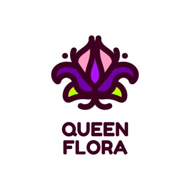 Kraliçe Flora çiçek doğa logosu tasarım illüstrasyonu