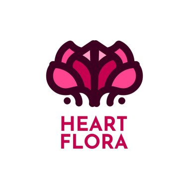 Heart Flora Çiçek Doğa Logosu Tasarım İllüstrasyonu