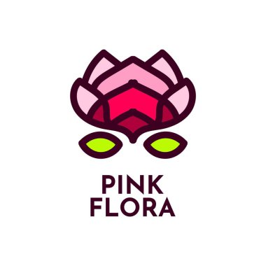 Pembe flora çiçeği doğa logosu tasarım illüstrasyonu