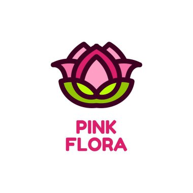 Pembe flora çiçeği doğa logosu tasarım illüstrasyonu