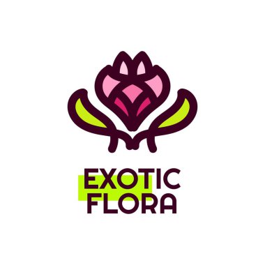 Egzotik flora çiçeği doğa logosu tasarım illüstrasyonu