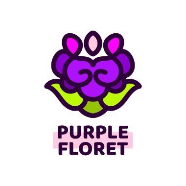 mor flora çiçeği doğa logosu tasarım illüstrasyonu