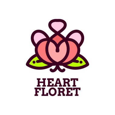Heart Floret Flora Çiçek Doğa Logosu Tasarım İllüstrasyonu