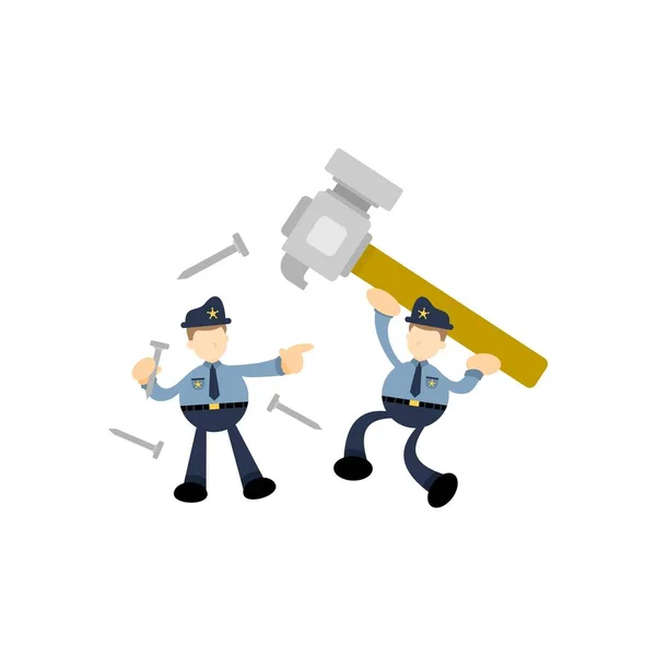 Polizei Und Hammer Basteln Cartoon Flache Design Illustration — Stockvektor