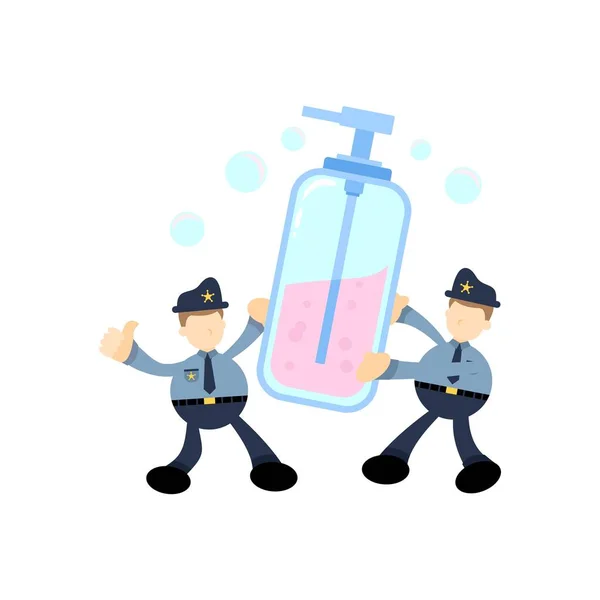 Αστυνομία Και Σαπούνι Απολυμαντικό Hygene Καρτούν Επίπεδη Σχεδίαση Εικονογράφηση — Διανυσματικό Αρχείο