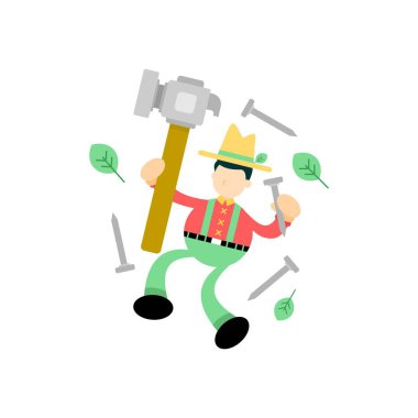 Çiftçi ve çekiç sanatı çizgi film düz tasarım illüstrasyon