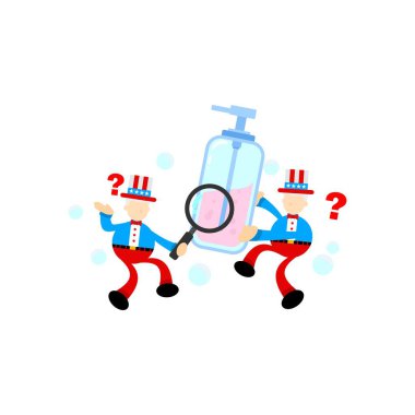 Amerika amca Sam ve sabun dezenfektanı çizgi film düz tasarım çizimi