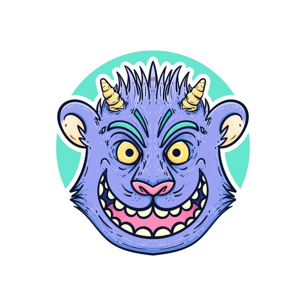 Purple Monster Head Smile Cartoon Doodle Vector Illustration Character — Stock Vector