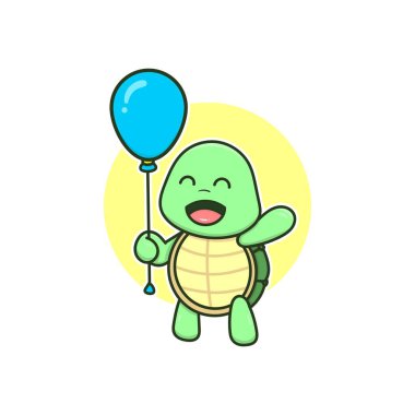 Şirin yeşil kaplumbağa oyun balonu karikatür sevimli karakter çizimi