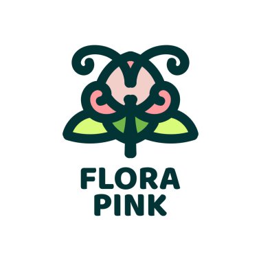 Pembe flora çiçeği doğa logosu tasarım illüstrasyonu
