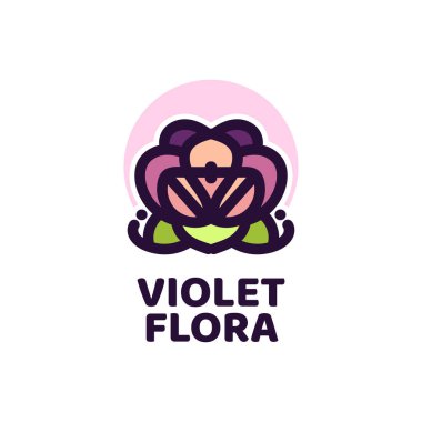 Mor mor flora çiçeği doğa logosu tasarım illüstrasyonu