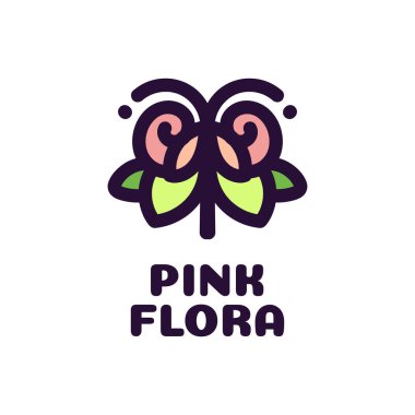 Pembe flora çiçeği doğa logosu tasarım illüstrasyonu