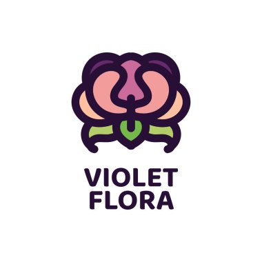 Mor mor flora çiçeği doğa logosu tasarım illüstrasyonu