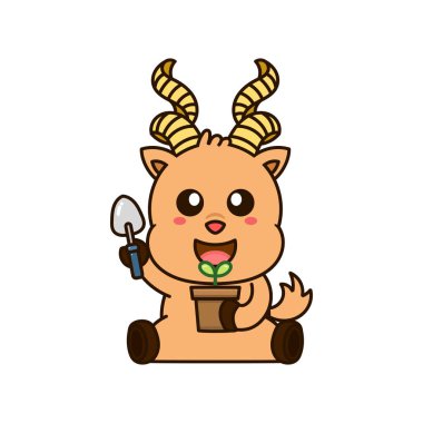 markhor keçi tarımı şirin çizgi film karalama vektör çizimi düz tasarım tarzı