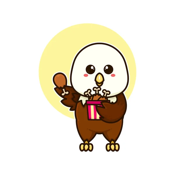 Feliz Águila Calva Comer Pollo Muslo Adorable Dibujo Animado Doodle — Archivo Imágenes Vectoriales
