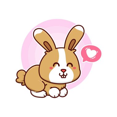 Mutlu tavşan tapılası çizgi film karalama vektör çizimi düz tasarım tarzı