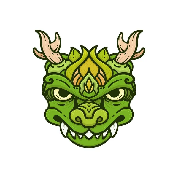 Dragão Verde Monstro Monstro Face Design — Vetor de Stock