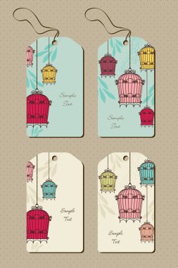 Vintage dizi etiketi ile birdcages