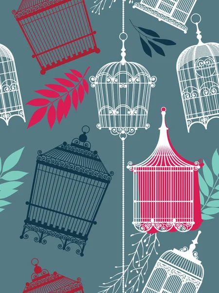 Vintag deseni ile birdcages — Stok Vektör