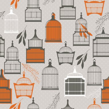 Vintage kuşlar ve birdcages koleksiyonu. desen. duvar kağıdı.
