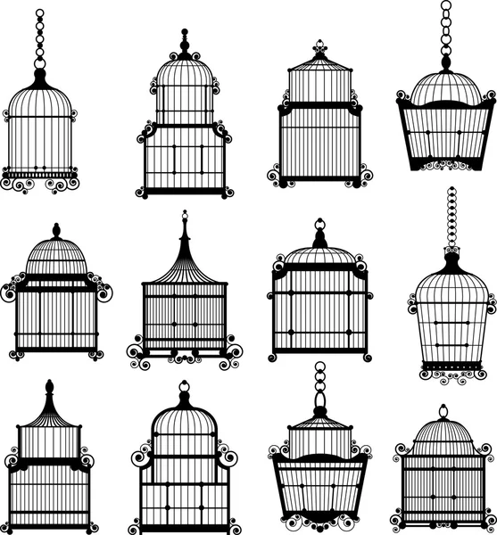 Se of vintage birdcages — Stock Vector