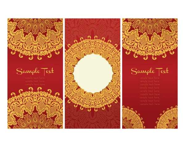 Greeting cards  in east style on red background text — Stock Vector