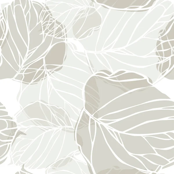 Luxury floral pattern with gray leaves on a white background. — Stock Vector