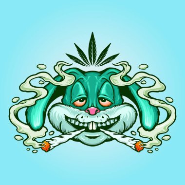 Weed Bunny Rabbit Joint Smoke illustrations for your work Logo, mascot merchandise t-shirt, stickers and Label designs, poster, greeting cards advertising business company or brands