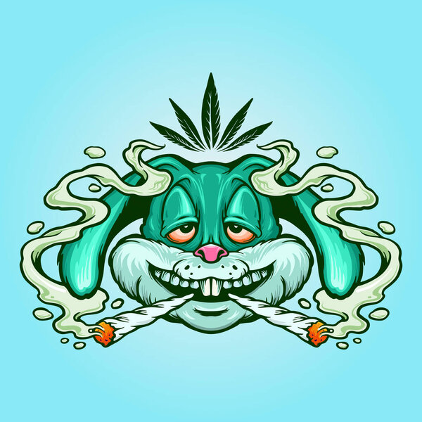 Weed Bunny Rabbit Joint Smoke illustrations for your work Logo, mascot merchandise t-shirt, stickers and Label designs, poster, greeting cards advertising business company or brands