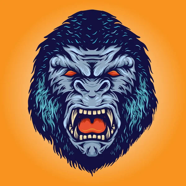 Gorilla Head Kingkong Angry Illustrations Your Work Logo Mascot Merchandise — стоковый вектор