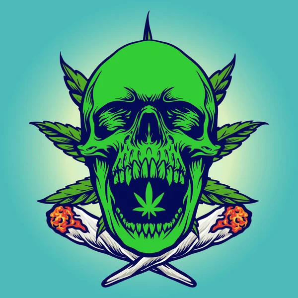 Cannabis Green Skull Smoke Vector Illustrations Your Work Logo Mascot — стоковый вектор