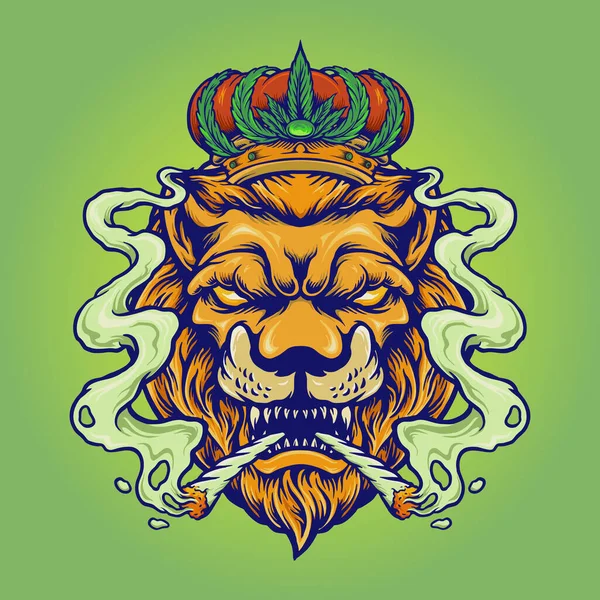 Lion King Smoke Weed Mascot Vector Illustrations Your Work Logo — Vetor de Stock