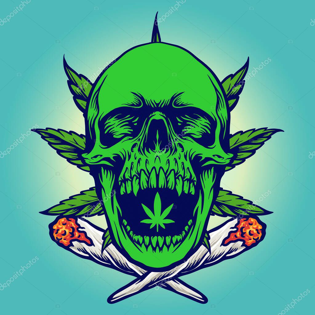 Cannabis Green Skull Smoke Vector illustrations for your work Logo, mascot merchandise t-shirt, stickers and Label designs, poster, greeting cards advertising business company or brands.