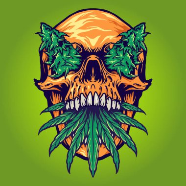 Head Skull weed Kush Vector illustrations for your work Logo, mascot merchandise t-shirt, stickers and Label designs, poster, greeting cards advertising business company or brands.