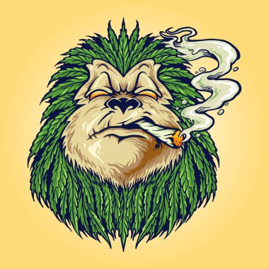 Monkey Weed  Smoke Leaf Marijuana Mascot Vector illustrations for your work Logo, merchandise t-shirt, stickers and Label designs, poster, greeting cards advertising business company or brands.