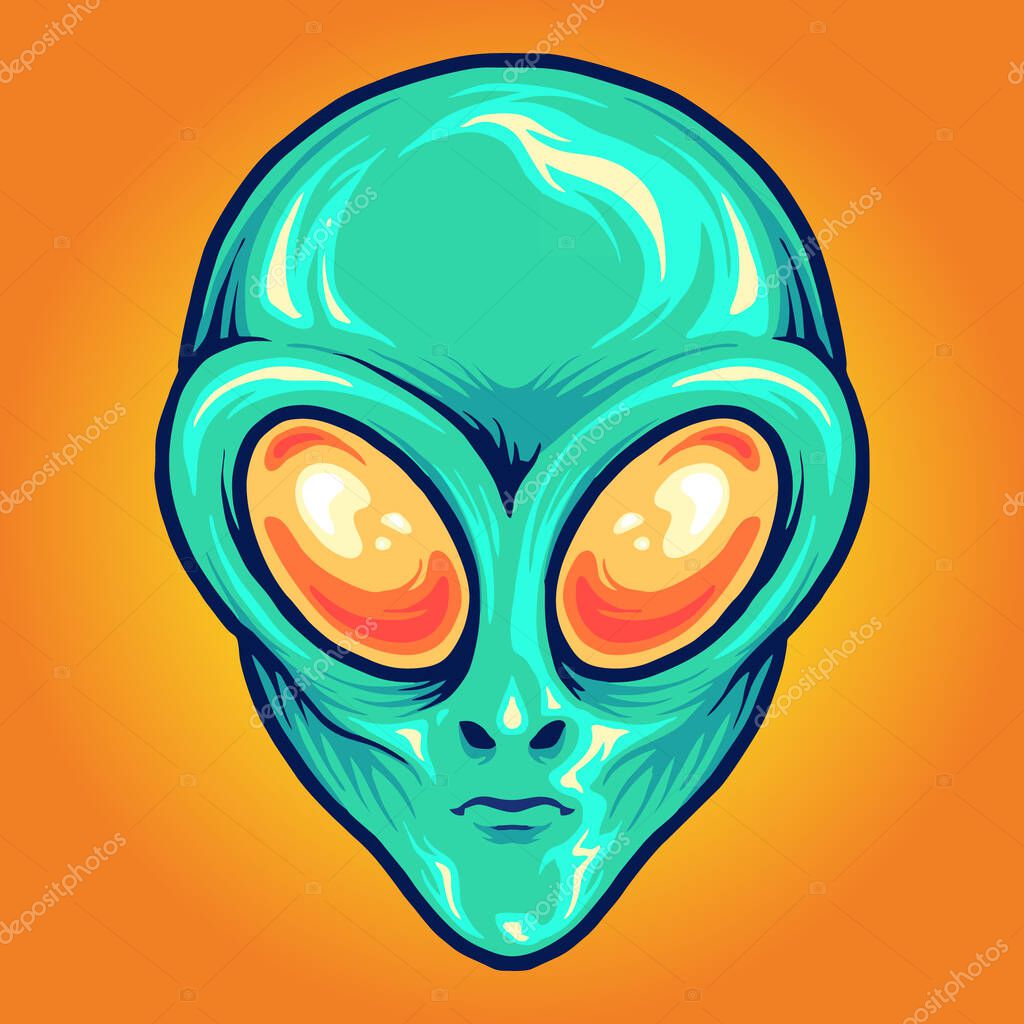 Alien Head Cartoon Mascot Vector illustrations for your work Logo, mascot merchandise t-shirt, stickers and Label designs, poster, greeting cards advertising business company or brands.
