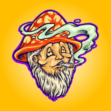 Mushrooms Witch Hat Fungus Smoking Vector illustrations for your work Logo, mascot merchandise t-shirt, stickers and Label designs, poster, greeting cards advertising business company or brands. clipart