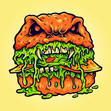 Zombie Burger Melt Vector illustrations for your work Logo, mascot merchandise t-shirt, stickers and Label designs, poster, greeting cards advertising business company or brands.