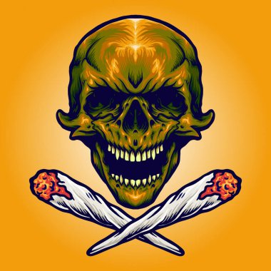 Gold Skull Smoking Marijuana Vector illustrations for your work Logo, mascot merchandise t-shirt, stickers and Label designs, poster, greeting cards advertising business company or brands.