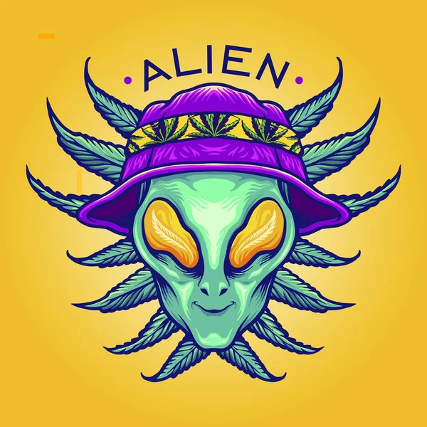 Alien Summer Weed Cannabis Mascota Vector Ilustraciones Para Trabajo Logotipo — Archivo Imágenes Vectoriales