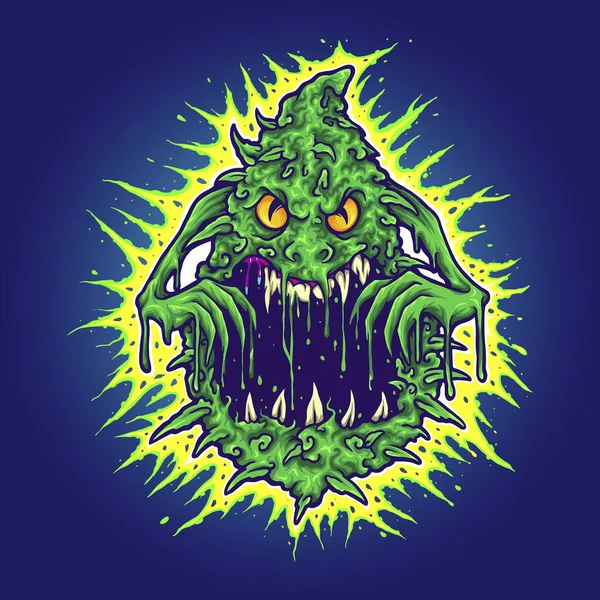 Ghost Cannabis Weed Monster Vector Illustrations Your Work Logo Mascot —  Vetores de Stock