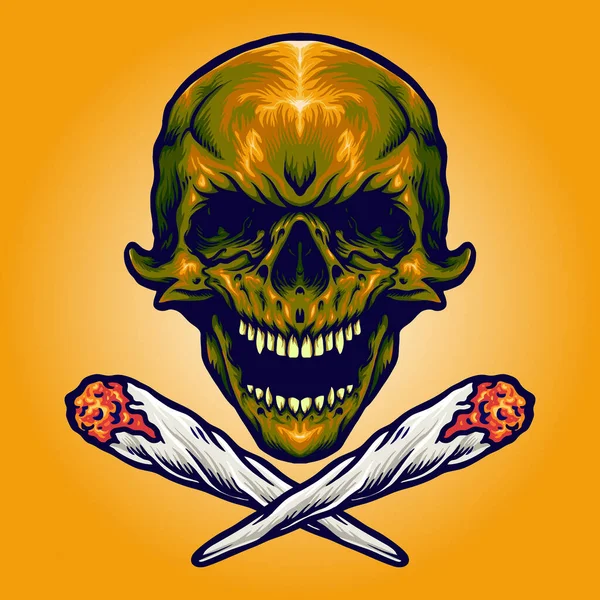 Gold Skull Smoking Marijuana Vector Illustrations Your Work Logo Mascot — 图库矢量图片