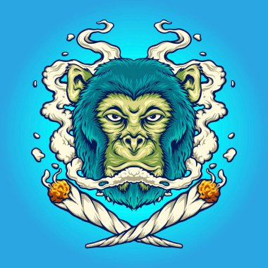 İş Logonuz, maskot tişörtü, çıkartma ve etiket tasarımları, poster, tebrik kartı reklam şirketi veya markalar için Maymun Otu Tüttüren Sigara Vektörü çizimleri.