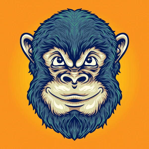 Cool Head Monkey Thinking Vector Illustrations Your Work Logo Mascot — стоковый вектор