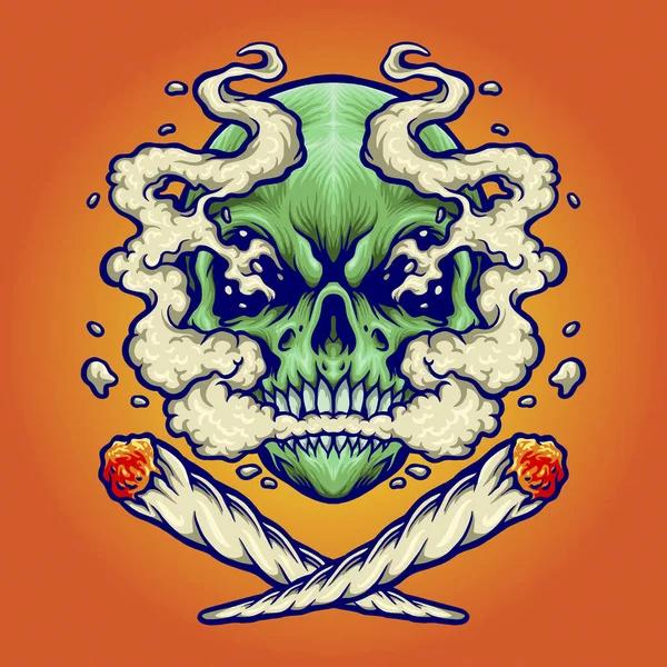 Skull Smoking Marihuana Vector Illustrationen Für Ihre Arbeit Logo Maskottchen — Stockvektor