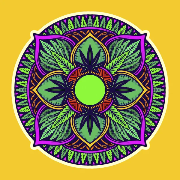 Weed Leaf Mandala Trippy Tapestry Vector Illustrations Your Work Logo — стоковый вектор
