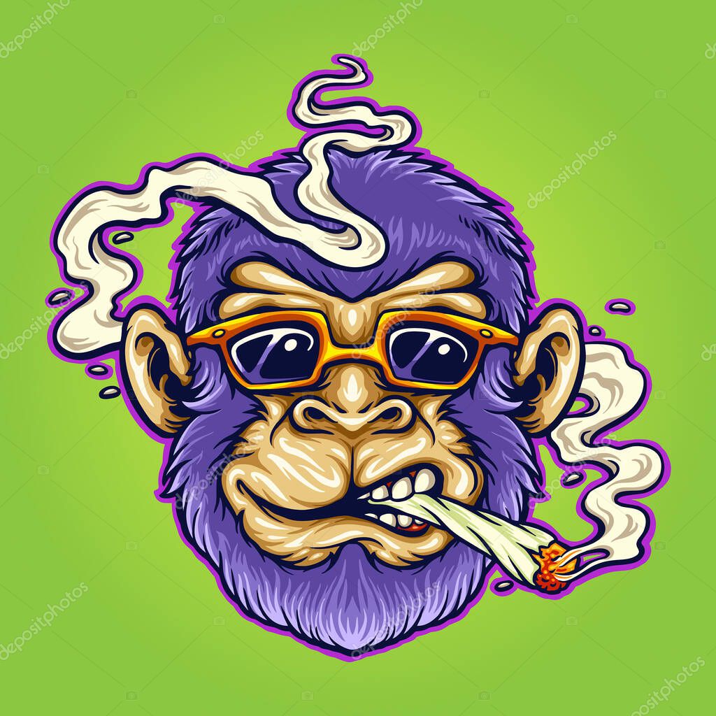 Cool Monkey Stoner Cannabis  Smoking Vector illustrations for your work Logo, mascot merchandise t-shirt, stickers and Label designs, poster, greeting cards advertising business company or brands.