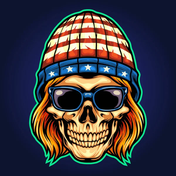 American Hat Skull Rockstar Vector Illustraties Voor Werk Logo Mascotte — Stockvector