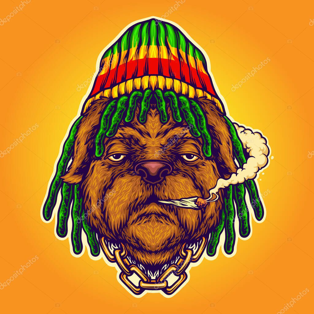 Dog Weed Smoking Cannabis Dreadlock Mascot Vector illustrations for your work Logo, mascot merchandise t-shirt, stickers and Label designs, poster, greeting cards advertising business company or brands.