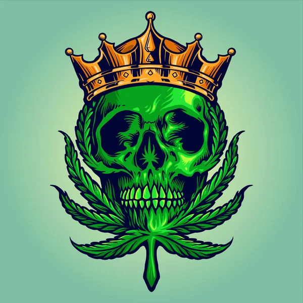 King Skull Mascot Cannabis Leaves Logo Vector Illustrationer För Ditt — Stock vektor